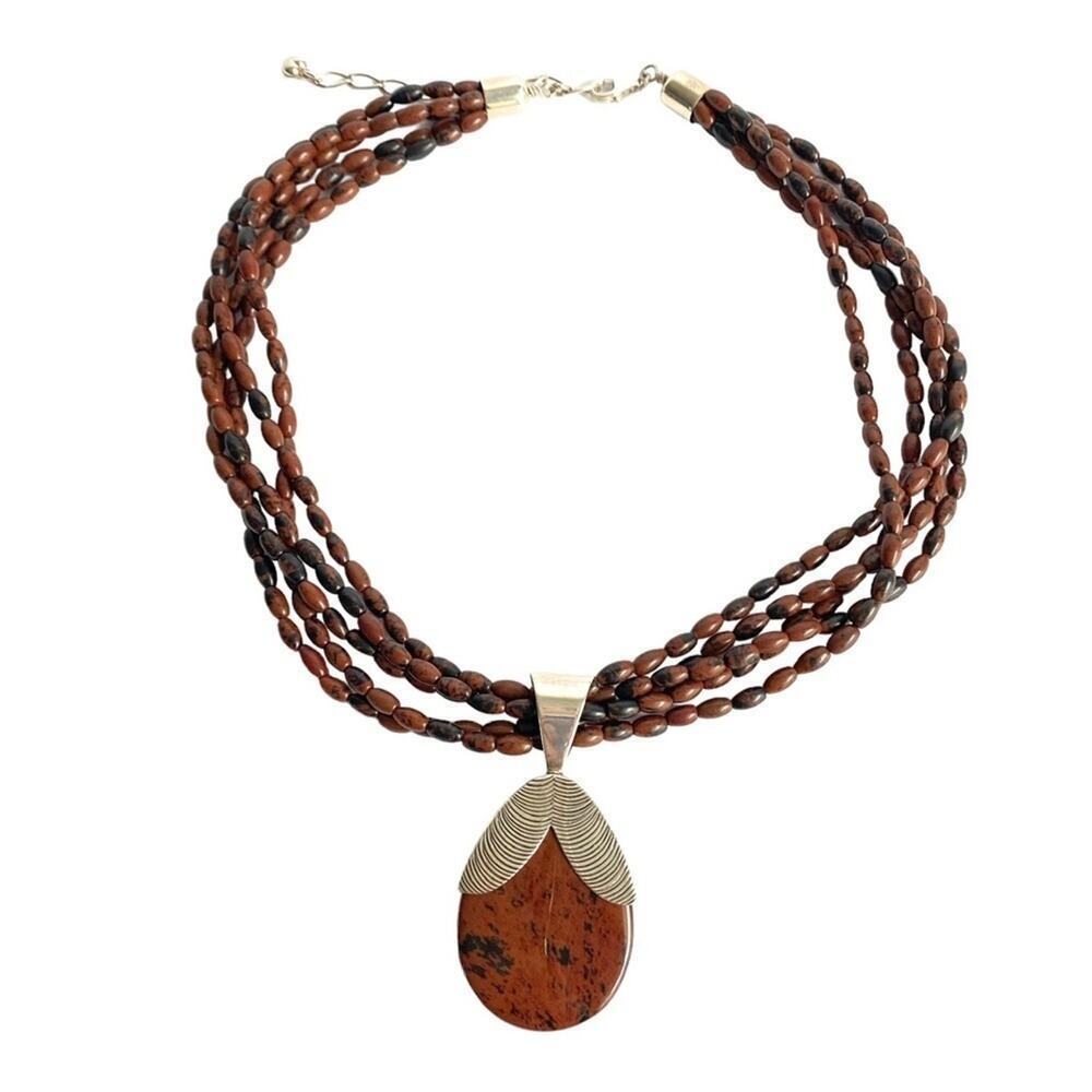 Jay King Mine Finds Necklace‎ Mahogany Obsidian Jasper Sterling Silver Pendant
